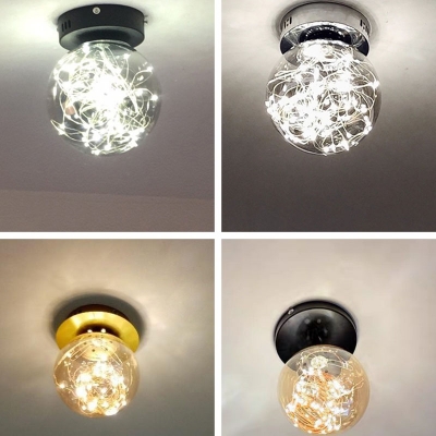 Ball Mini Corridor Ceiling Light Fixture Amber/Smoky Glass Romantic Nordic Firefly LED Flush Mount Lighting