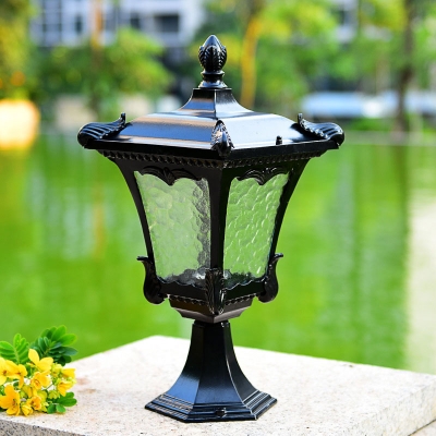 Black/Bronze Flared Post Lighting Fixture Traditional Clear Ripple Glass 1 Bulb Street Landscape Lamp, 6.5
