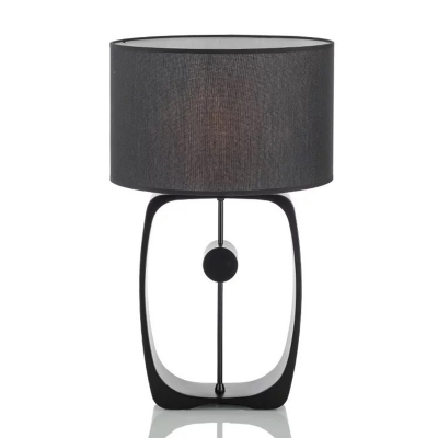 Black Cylindrical Nightstand Lamp Nordic 1-Light Fabric Table Light with Open Base