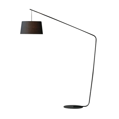Black/Flaxen Tapered Floor Lamp Simplicity 1 Bulb Fabric Standing Light with Fishing Rod Arm
