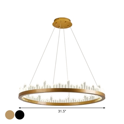 Black/Gold Hoop Pendant Chandelier Minimalist Crystal Living Room Small/Medium/Large LED Hanging Ceiling Light