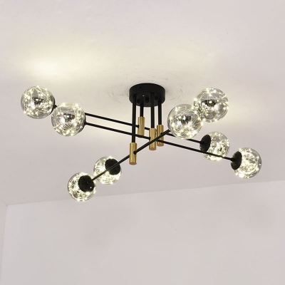 Black Molecular Ceiling Flush Light Modernist 4/6/8-Light Clear Glass Starry LED Semi Flush Mount