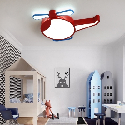 Black/Red Helicopter Ceiling Light Fixture Cartoon LED Acrylic Flush Mounted Lamp in Warm/White/3 Color Light