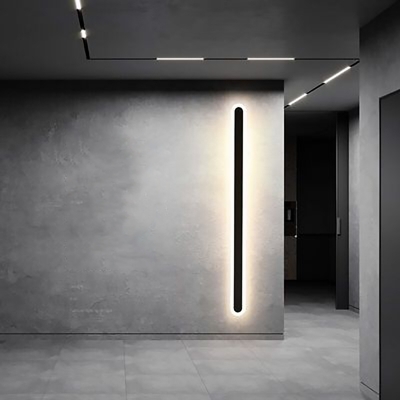 Black/White Bar Shaped Flush Wall Sconce Simplicity 16