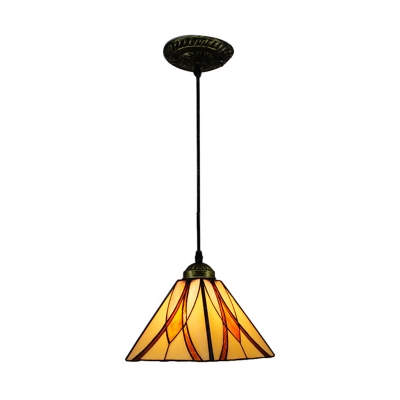 Bronze 1-Bulb Hanging Pendant Baroque Cut Glass Scalloped/Pyramid/House Shaped Suspended Lighting Fixture for Dining Room