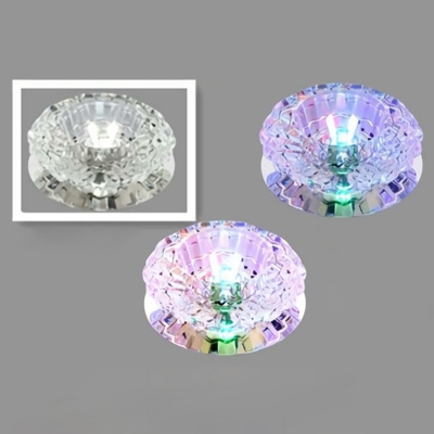 Carved Crystal Circle Ceiling Light Fixture Simple Clear LED Flush-Mount Light in Warm/White/Multi-Color Light, 3/5w