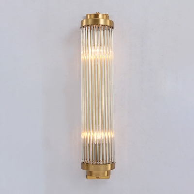 Clear Crystal Pillar Sconce Lighting Postmodern 2 Bulbs Gold Flush Mount Wall Light