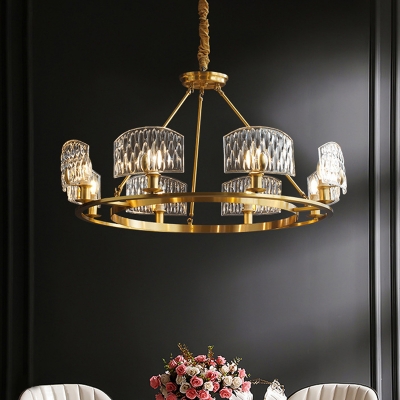 Clear Hammered Glass Gold Pendant Lamp Curved 6/8/10-Head Postmodern Ceiling Chandelier