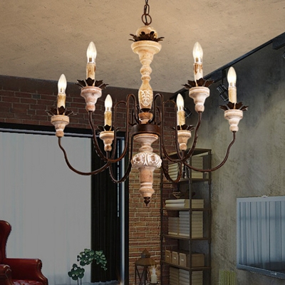 Distressed White Candelabrum Chandelier Lodge Wooden 6/8/15 Bulbs Hallway Hanging Light with Swoop Arm