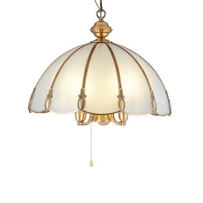 Dome Sandblasted Glass Chandelier Traditional 5 Lights Dining Room Ceiling Pendant in Gold