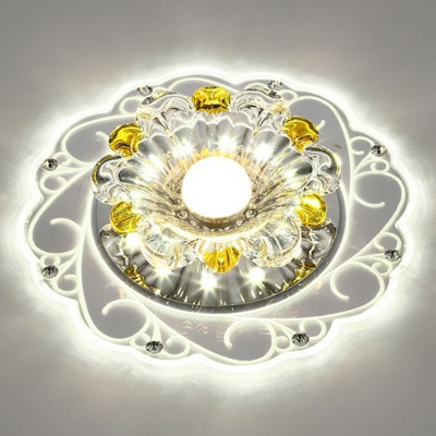 Flower Passageway LED Ceiling Flush Clear and Amber Crystal Modern Flush Mounted Light in Warm/White/Multi-Color Light, 3/5w