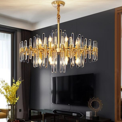 Fluted Crystal Radial Chandelier Post-Modern 10/12/16-Head Gold Hanging Ceiling Light for Living Room
