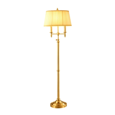 Gold Candlestick Floor Lamp Traditional Metal 2-Head Living Room Floor Light with Pleated Shade