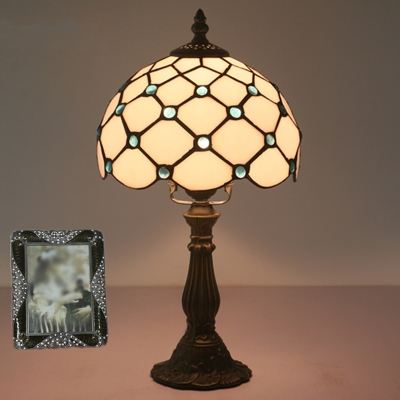 Hand Cut Glass Netting Night Light Baroque Single-Bulb Yellow/Blue/Green Table Lamp with for Bedroom