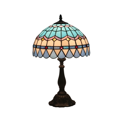Handcrafted Stained Glass Blue Night Lamp Half-Globe 1 Bulb Mediterranean Table Light