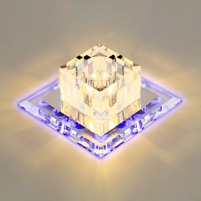 Ice Cube Mini Ceiling Mount Light Modern Clear Crystal Hallway LED Flush Mount in Warm/Purple/Blue Light, 3/5w