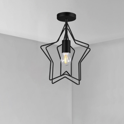 Iron Round/Star Flush Light Fixture Retro Single-Bulb Foyer Close to Ceiling Lamp in Black/Gold