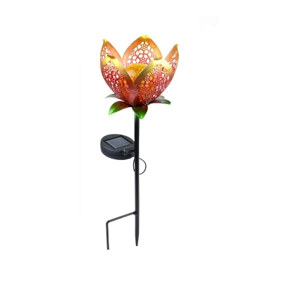 Lotus Patio Solar Ground Light Metal 1-Bulb Modern Stake Lamp in Red with Ball Crackle Glass Shade