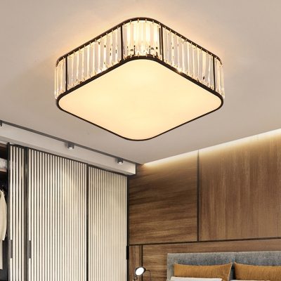 Minimalism Square Flush Mount Light Clear Crystal Bedroom LED Ceiling Lamp in Black/Gold, 15.5