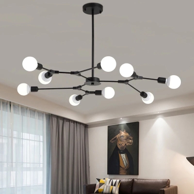 Molecule Adjustable Ceiling Chandelier Post-Modern Metal 6/9-Bulb Living Room Suspension Light in Black/Gold