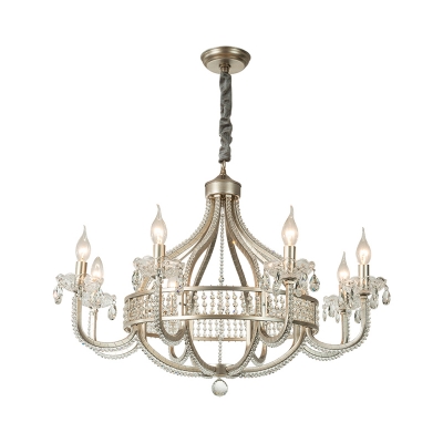 Nickel Globe Chandelier Light Rural Crystal 4/6/8-Head Dining Room Pendant Lamp with Candle Design