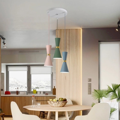 Pink/Khaki/White Hourglass Pendulum Light Macaron 1-Light Metal Ceiling Pendant Lamp for Dining Room