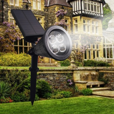 Plastic Cone Solar Landscape Spotlight Modern Black LED Stake Lamp in Warm/White/Multicolored Light, 10 PCs