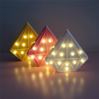 Plastic Diamond Mini Night Light Kids Pink/Blue/White Battery Operated LED Wall Night Lighting