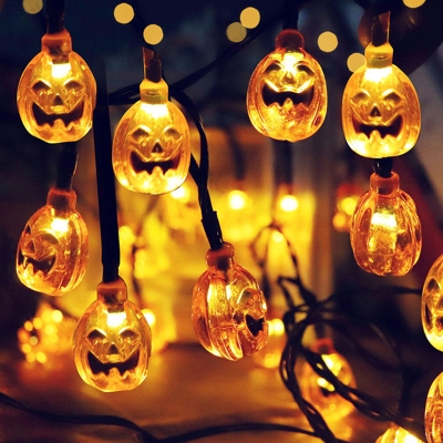 Pumpkin Halloween Garden Festive Lamp Plastic 20/30/50-Bulb Decorative Solar LED String Lighting in Orange, 16.4/21.3/23ft