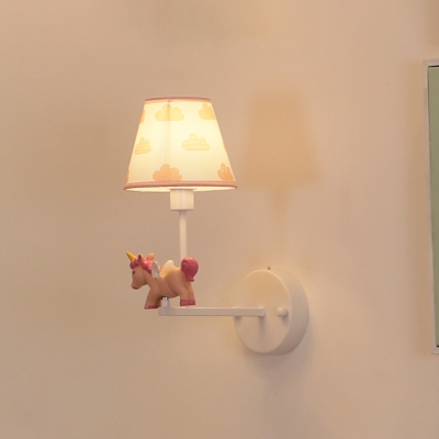 Resin Soldier/Kitten/Horse Wall Light Cartoon 1 Bulb White Wall Sconce with Tapered Fabric Shade