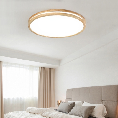 Round/Square/Rectangle LED Flushmount Minimalist Wood Living Room Small/Medium/Large Ceiling Flush Light in Natural/3 Color Light