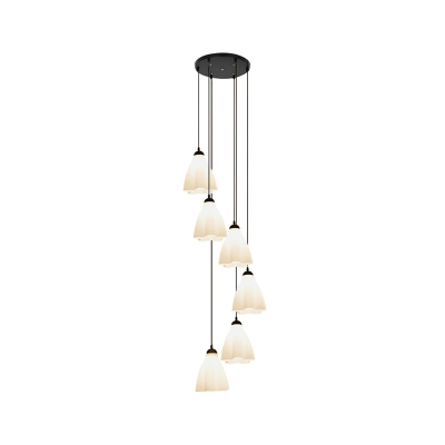 Ruffle Dining Room Drop Pendant White Glass 3/6 Bulbs Simplicity Multi Hanging Light in Black