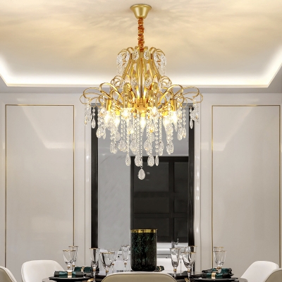 Rustic Curled Hanging Ceiling Light 3/6/7-Bulb Crystal Draping Chandelier in Black/Gold, 12.5