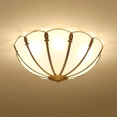 Scalloped Balcony Ceiling Mount Lamp Traditional Opal Frosted Glass 3/4-Light Gold Flush Mount Fixture