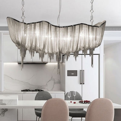 Silver/Gold Boat Shaped Chandelier Modern Aluminum Chain LED Hanging Ceiling Light with Fringe