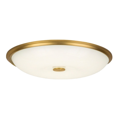 Simple Flat Bowl Shaped Flush Light White Glass Small/Medium/Large LED Flush Mount Ceiling Light in Black/Gold