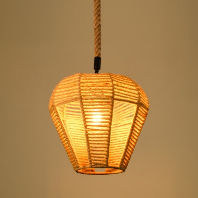 Single Ruffle/House/Flowerbud Pendulum Light Cottage Beige Natural Hemp Rope Ceiling Pendant Lamp