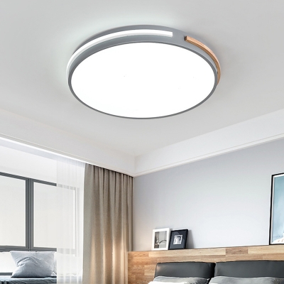 Small/Large Nordic LED Ceiling Flush Mount Grey/White/Green Round Flushmount Lighting with Acrylic Shade and Wood Accent