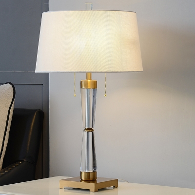 Small/Large Tapered Drum Table Lamp Simplicity Fabric White/Flaxen/Coffee Nightstand Light with Pulling Chain