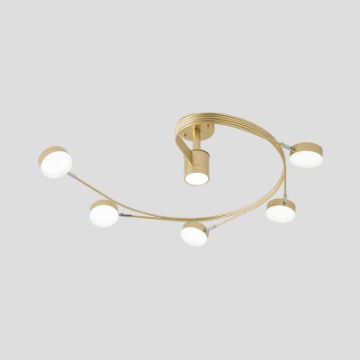 Spiral Metal Semi Flush Light Modern 4/6-Head Black/Gold LED Close to Ceiling Lamp for Living Room
