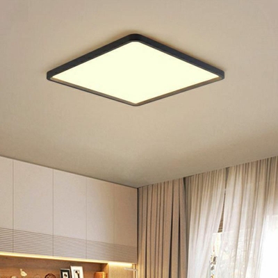 Square/Rectangle Bedroom Ceiling Mount Lamp Acrylic Simple LED Flush Light Fixture in Black
