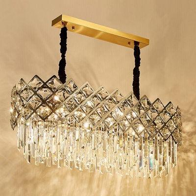 Stainless Steel Multi-Layer Chandelier Postmodernism 10/15/21 Heads Rhombus-Cut Crystal Hanging Ceiling Light