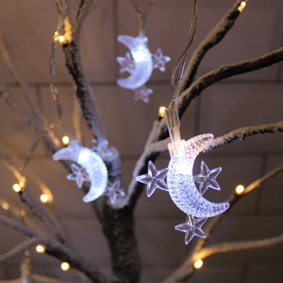 Star/Moon Plastic String Lighting Decorative 10-Head Plastic LED Battery Christmas Lamp in Warm/White/Multicolored Light, 4.9ft