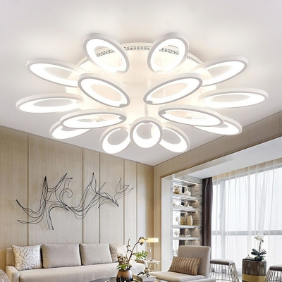 Stylish Modern 4/6/15-Light Semi Flush White Petal Ceiling Mount Lamp with Acrylic Shade, Warm/White Light
