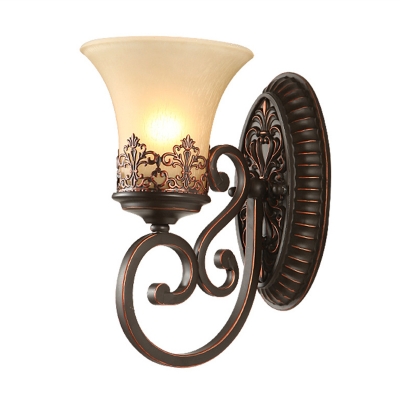 Traditional Bell/Flared Wall Light 1/2-Head Frost Glass Sconce Lighting in Brass/Copper for Living Room
