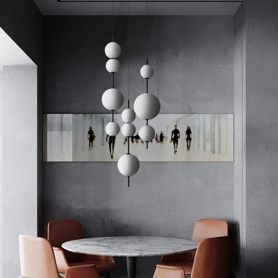 White Glass Bubble Pendant Chandelier Post-Modern 4 Heads Black Ceiling Suspension Lamp over Table