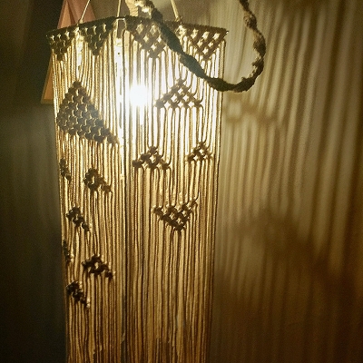White Tassel Fringe Square Drop Pendant Boho Hand-Wrapped Rope 1 Bulb Girls Bedroom Ceiling Light