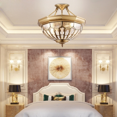 4/6/8 Lights Frosted Glass Chandelier Colonial Bronze Bowl Bedroom Flushmount/Downrod Ceiling Lamp