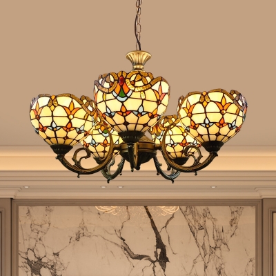 5-Bulb Bowl Shade Chandelier Baroque Yellow Hand Rolled Art Glass Ceiling Pendant Light