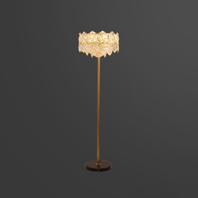 6-Light Living Room Floor Lamp Postmodern Gold Standing Light with Snowflake Crystal Shade